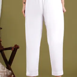gamyam Women Regular Fit White Cotton Blend Trousers image 2