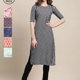 7threads 1 Stop Fashion Women Grey Blue Green Floral Printed Thread Work Block Print Crepe Kurta image 1