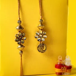 PANASH Set Of 2 Gold-Plated Stone-Studded Rakhis With Roli Chawal-picture-14