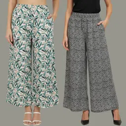 irha Pack of 2 Women Regular Fit Multicolor Crepe Trousers-picture-18
