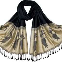 glimmerx Woven Viscose Women Black, Beige, Beige Fancy Scarf, Stole, Scarf-picture-27