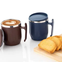 magicspoon Stainless Steel Coffee with Lid (300 ml) (Pack of 2) (Brown,Navy Blue) Stainless Steel Coffee Mug-picture-17
