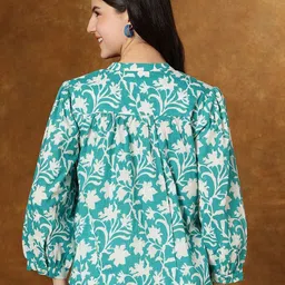 kavisaa Casual Regular Sleeves Printed Women Light Green Top image 2