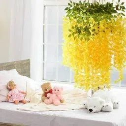 well art gallery Artificial Wisteria Vine Ratta for Wedding Party Home Decor (Yellow) Pack of 12 Yellow Westeria Artificial Flower image 4