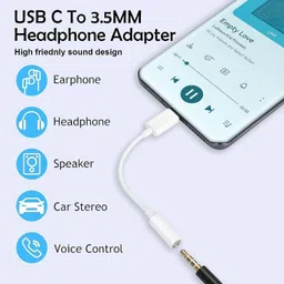 Ekon White Type C to 3.5mm Headphone Audio Jack Connector, Phone Converter image 3