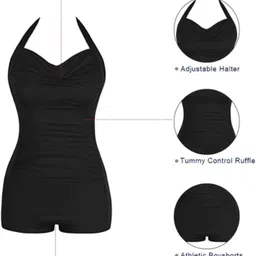 womanlikeu Solid Women Monokini Black Swimsuit image 3