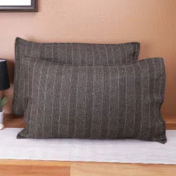 the conversion Coffee Striped 210TC Jute 17 x 27 Inches Pillow Covers (Set of 2) image 1