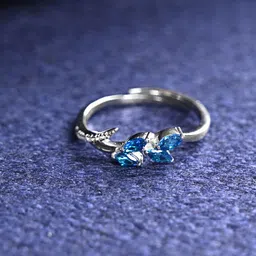 clara Tonje Blue Leaf Sterling Silver Cubic Zirconia Platinum Plated Ring-picture-17