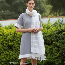 queen silk Net Striped White Women Dupatta image 3