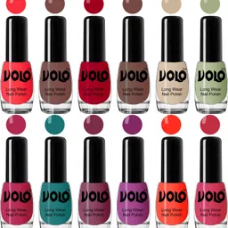 volo Color Rich Toxic Free Perfection Shine Nail Polish Set of 12 Combo-No-203 Coral, Mischievous Mint, Red, Bright Plum, Dark Nude, Nude, Peach Pink, Passion Pink, Carrot Red, Radium Green, Light Pink image 2