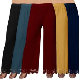 ecoundies Pack of 6 Women Straight Fit Multicolor Lycra Blend Trousers-picture-11