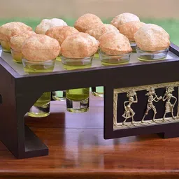 olha-o Puchka Panipuri Set With 12 Glasses in Mango Wood Tray Serving Set-picture-28