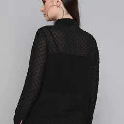 sassafras Women Regular Fit Self Design Curved Collar Casual Shirt image 3