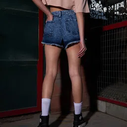 sassafras Self Design Women Denim Blue Denim Shorts image 2