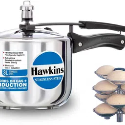 hawkins Stainless Steel Cooker 3 Litre Tall with Aluminium Idli stand (12 Mini idli) 3 L Induction Bottom Pressure Cooker-picture-12