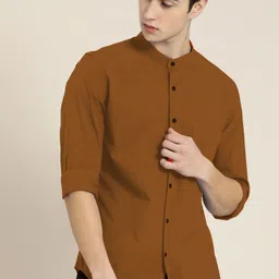 mbf66 Men Slim Fit Solid Spread Collar Casual Shirt image 2