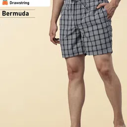 joven Checkered Men Dark Blue, White Bermuda Shorts-picture-35