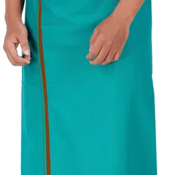 Prakasam Cotton Single(1.30x2.00mtrs-4 yard) Green colour solid men's HB border dhoti Solid Men Dhoti image 4