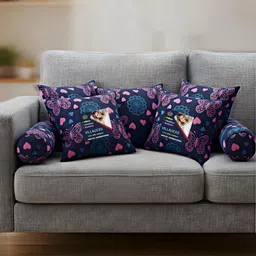 villagers Microfibre Bolster Pack of 7 Geometric Cushion & 2 Bolster Set - Butterfly Print image 2