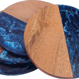 vatsu craft Round Reversible Wood, Resin Coaster Set image 3