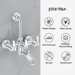 plantex Pure Brass AQ-1419 3in1 Wall Mixer with Bend for Overhead and Telephonic Shower AQ-1419 Mixer Faucet image 2
