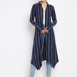 Hypernation Women Blue Striped Longline Shrug-picture-36