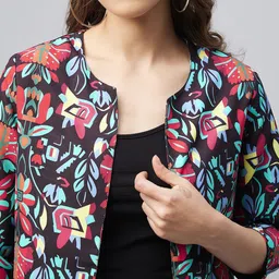 StyleStone Women Black & Blue Printed Open Front Shrug image 5