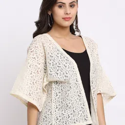 Rute Women Self Design Cotton Lace Open Front Shrug image 5