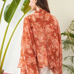 SASSAFRAS Rust Floral Printed Kimono Shrug image 4