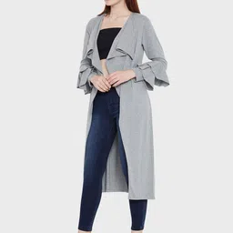 Hypernation Women Grey Melange Solid Longline Shrug image 2