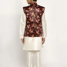 KRAFT INDIA Boys Cream-Coloured Dupion Silk Kurta with Churidar image 2