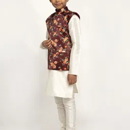 KRAFT INDIA Boys Cream-Coloured Dupion Silk Kurta with Churidar image 5