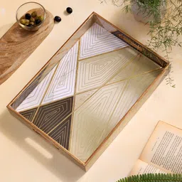 duli Wooden Rectangle Serving Tray with Enamel Coating Geometric Design 15x11 inches Tray-picture-20