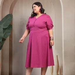 pluss Women Fit and Flare Pink Midi/Calf Length Dress image 5