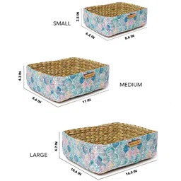 habereindia Multicolor Natural Fibre Set of 3 Organiser Tray and Storage Basket image 2
