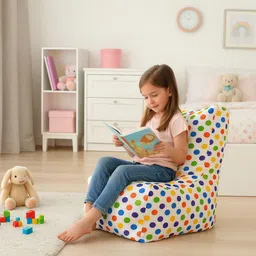 style homez Large CANVAS CLASSIC CHAIR, Cotton Polka Dots Printed Bean Bag Chair With Bean Filling image 2