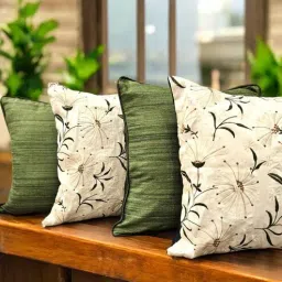 house of silko White Silk Florals 16x16 inches Cushion Covers (Pack of 4)-picture-34