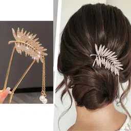 Leaf Style Metal Hair Pins U-Shaped Hair Sticks Vintage Style for Women Bun Stick-image-68