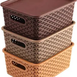 Plastic Plastic 3 Pieces Medium Size Multipurpose Solitaire Storage Basket (Pack of 3) Storage Basket-image-11