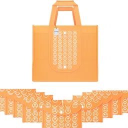 homestic Pack of 10 Smile Print Foldable Grocery/Shopping Bags For Women | Orange Pack of 10 Grocery Bags-picture-26