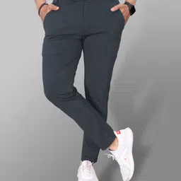 flicfol Men Regular Fit Grey Lycra Blend Trousers-picture-11