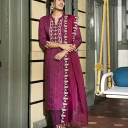 mokosh Women Silk Blend Kurta Pant Dupatta Set image 1