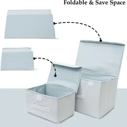 mteaser Foldable Drawer Rectangular Storage Basket with Lid & Handle Closet Organizer| Storage Box image 3