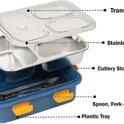 moira international 3 Compartment SS Steel Lunch Box | LeakProof |With Spoon &Fork_J1 3 Containers Lunch Box image 4
