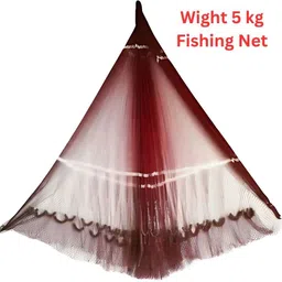 purkait fishnet 24mm Nylon Thread Fishing Net with Iron Sinkers – Brown, 13ft Height, 48ft Round Fishing Net image 3