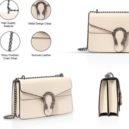 inovera White Women Sling Bag Girls Cross-body Shoulder Sling Bag Clutch Purse With Adjustable Chain Strap image 3