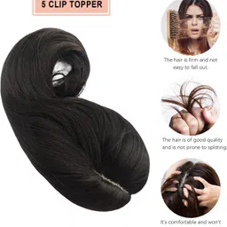 getvock 5 Clip Matt hair Middle Partition Synthetic Topper (Black Color, 22 Inch) Hair Extension image 4