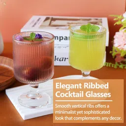 aanami (Pack of 2) Ribbed Glasses, Vertical Stripe Stemmed Glassware, Origami Style Water Goblets Glass Set Wine Glass image 3
