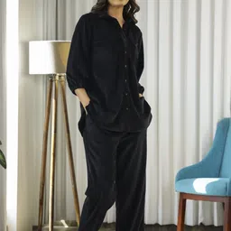 sanskrutihomes Women Shirt & Pyjama set Black Solid image 4