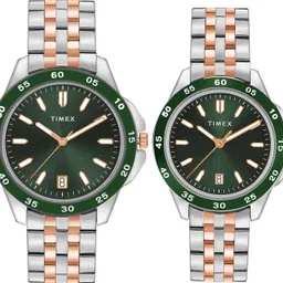 timex Green Dial Gift Set Analog Watch - For Couple TW0PRE007 image 1